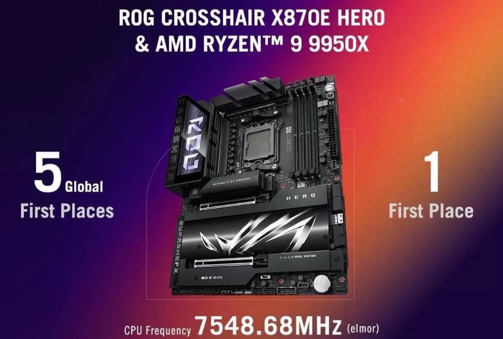ASUS ROG Crosshair X870E HERO ile Ryzen 9 9950X, 7.55 GHz’e Overclock edildi! Sonuçlar şaşırttı!