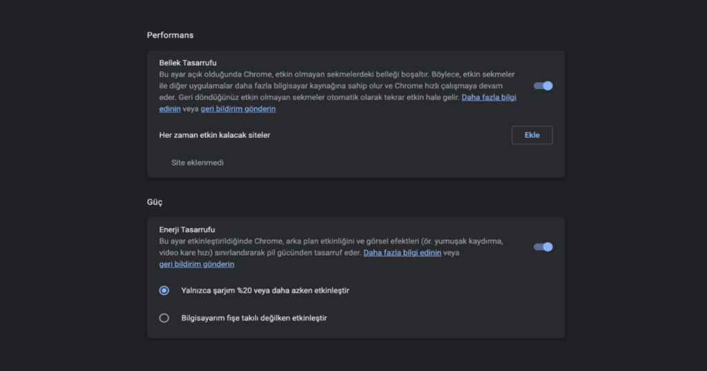 Chrome enerji tasarrufu modu! Pil ömrünü daha da uzatın