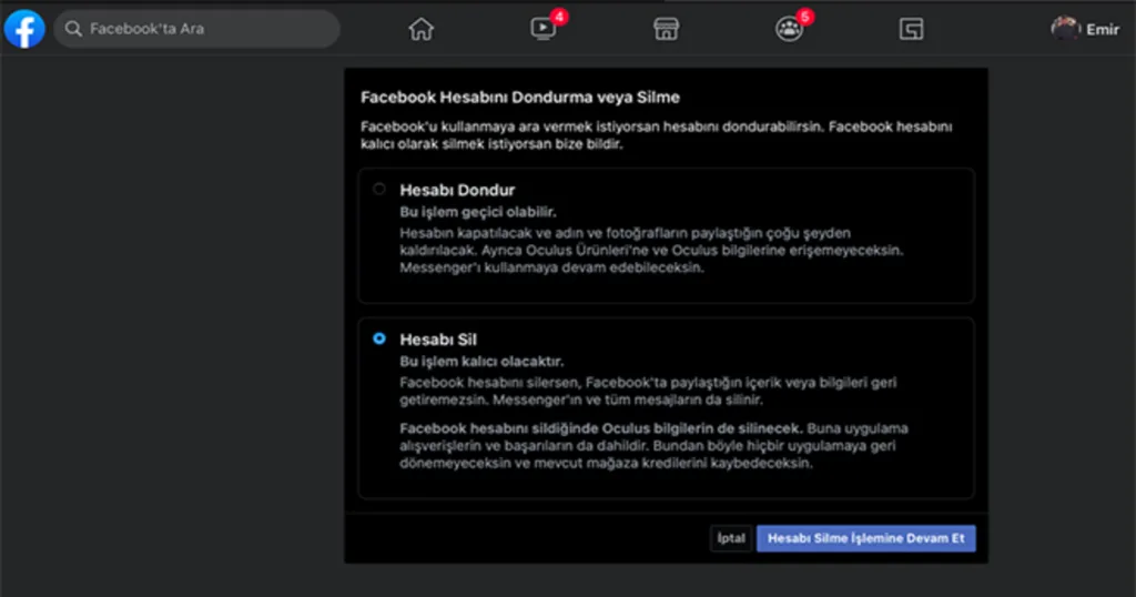 Facebook hesabı nasıl silinir?